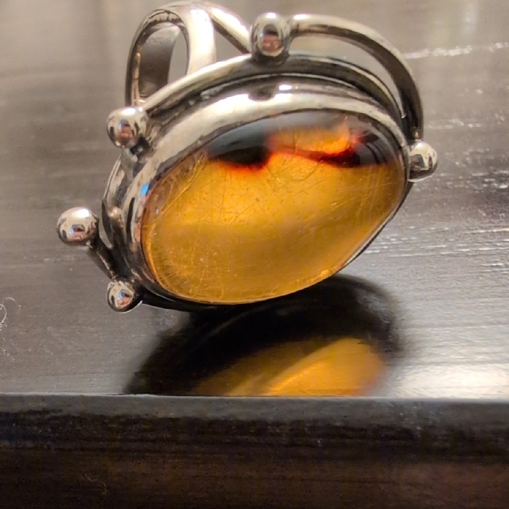 Sterling Silver Amber Ring - Picture 9 of 11